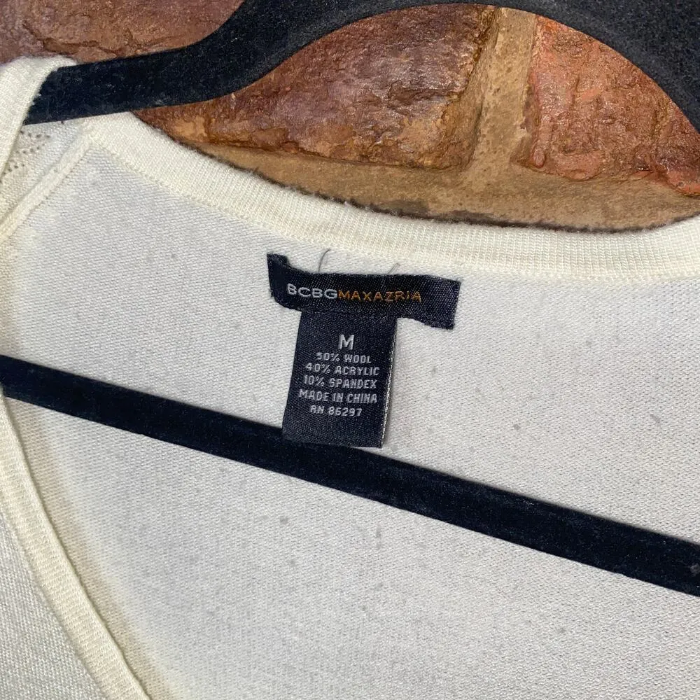 BCBGMaxAzria Cream Long Sleeve Wool Blend Sweater Women's Size Medium - Image 3