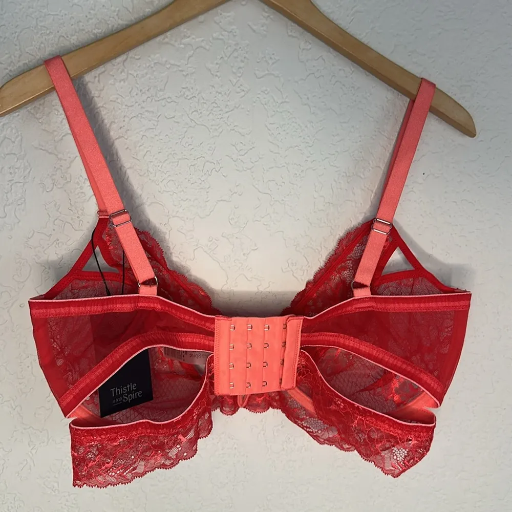 NEW Thistle & Spire Underwire Bra 38F Red Lace Sexy Bra Kane Cut Out Sheer Chili Size undefined - Image 9