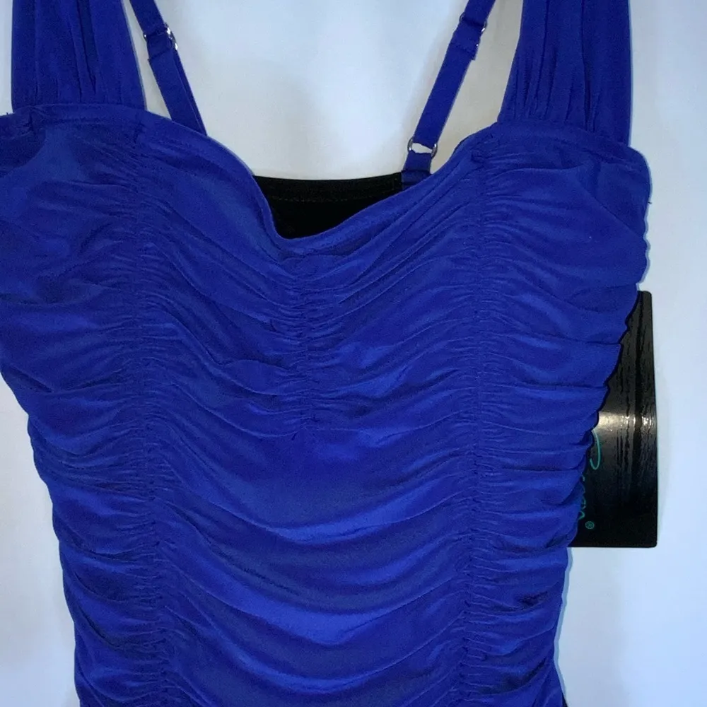 NWT Aqua Green Sapphire Blue & Black Runched One Piece Modest Swimsuit Small - Image 8