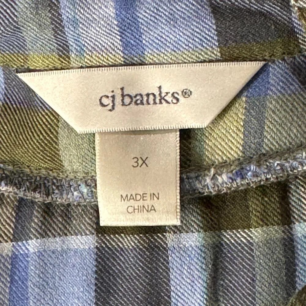 CJ Banks 3X-Large Sweater Long Sleeve Plaid Accent V-Neck Collared Stretch Gray - Image 7