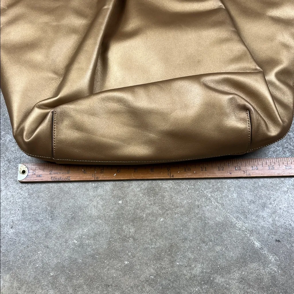 LDT Metallic Bronze Elegant Leather Large Tote Bag Gold - Image 15