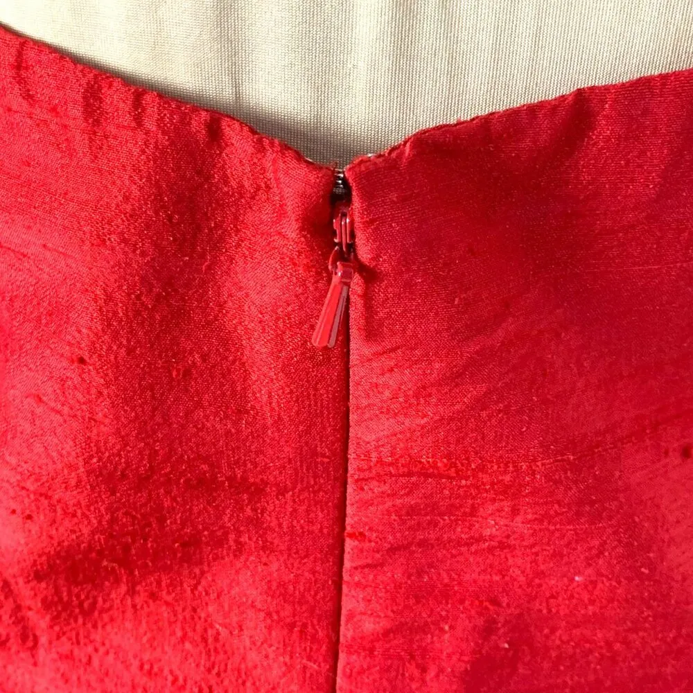 Watters & Watters Red Silk Midi Bridesmaid Dress 10 Strapless/Convertible Pleat - Image 13