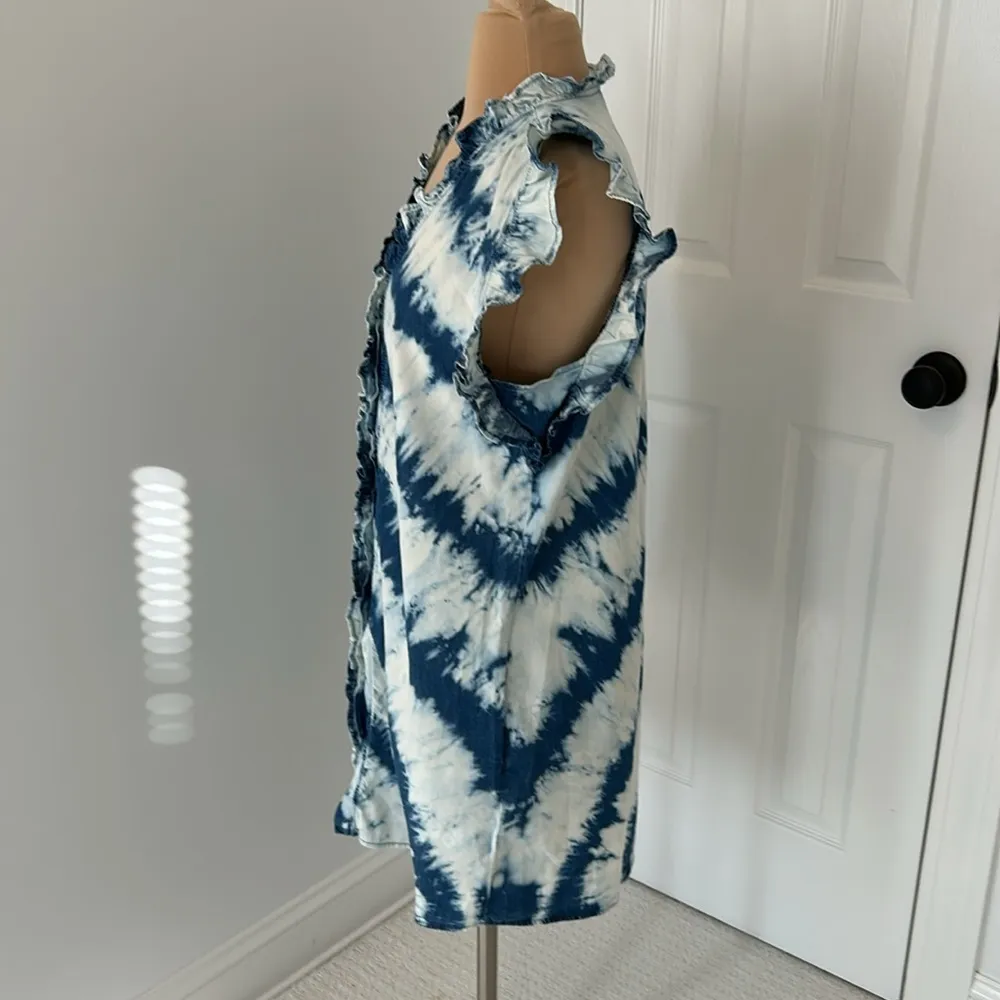 Stark X Tie Dye Denim Button Down Ruffle Dress Size M - Image 6
