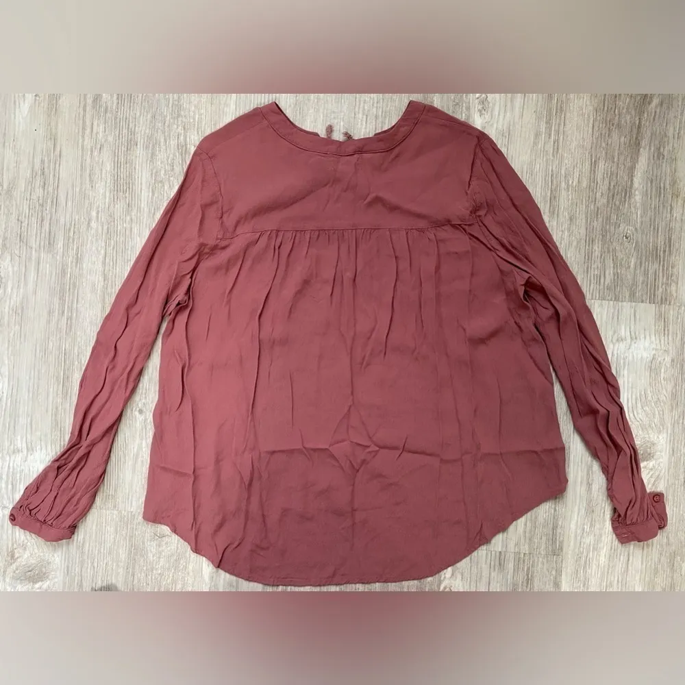 Lost & Wander | Dusty Rose Pink Red Boho Long Sleeve Tie-Front Shirt | Large - Image 2