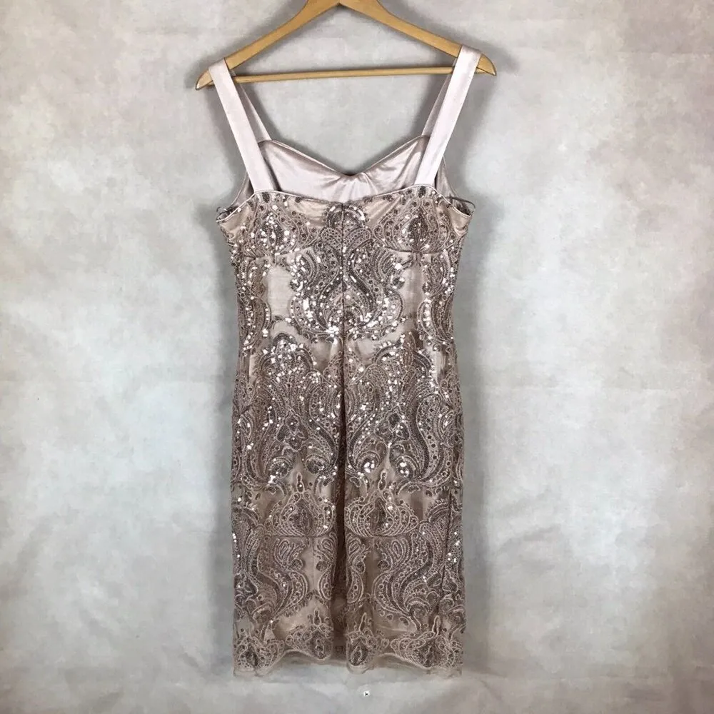 R&M RICHARD Beige Sequin Lace Embroidered Cocktail Dress NWT 12 Petite - Image 6