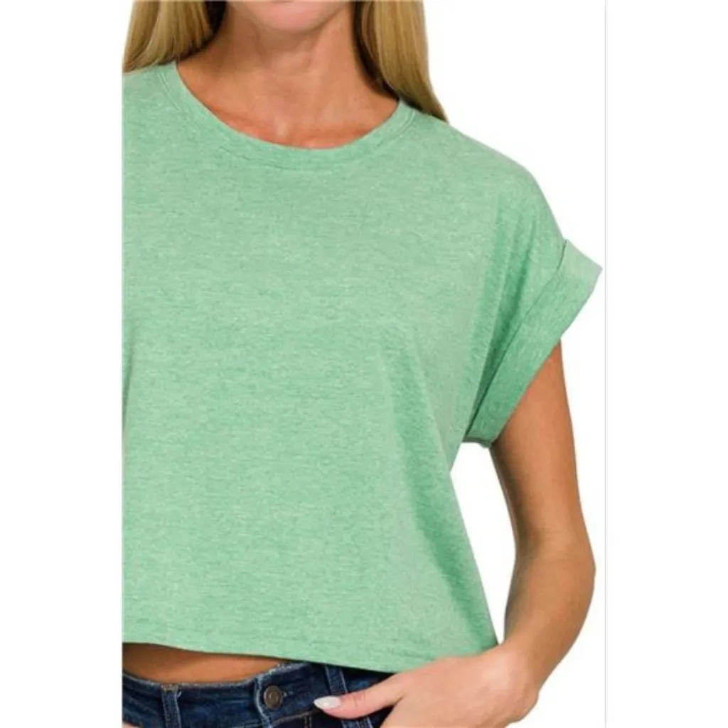 Zenana‎ Rolled Sleeve Crop T-Shirt - Image 4