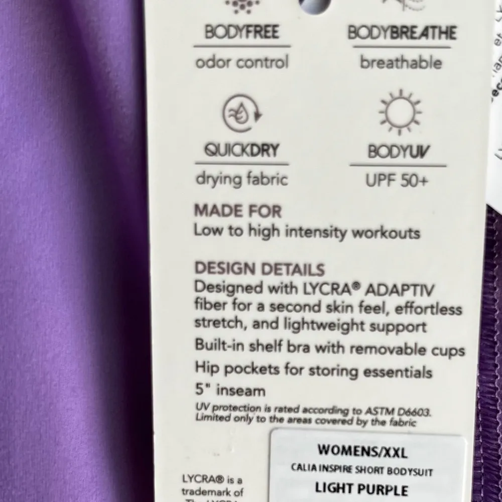 CALIA NWT Inspire Bodysuit Purple Lycra Activewear Yoga Gym XL NWT Athlete - Image 5