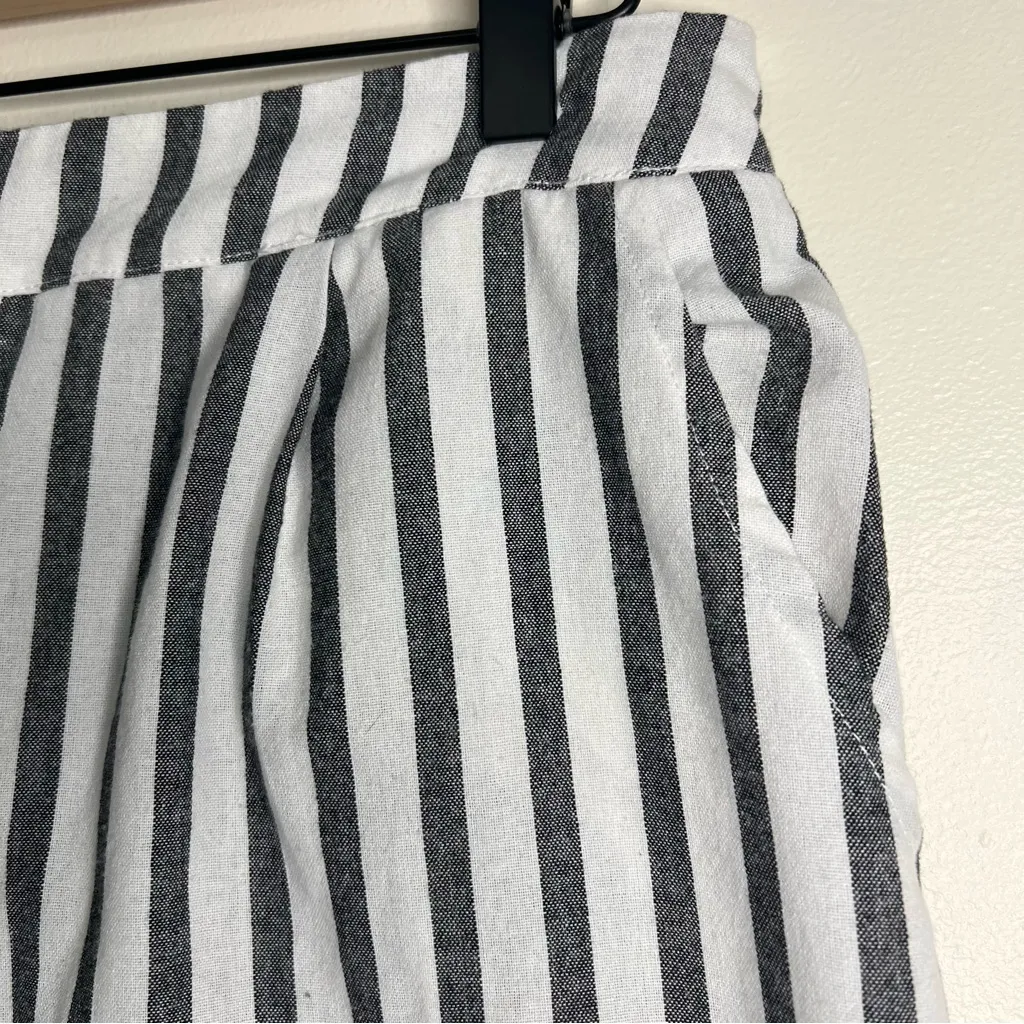 Skies Are Blue Black White Striped Cotton Pants M Pull-On High Rise - Image 4