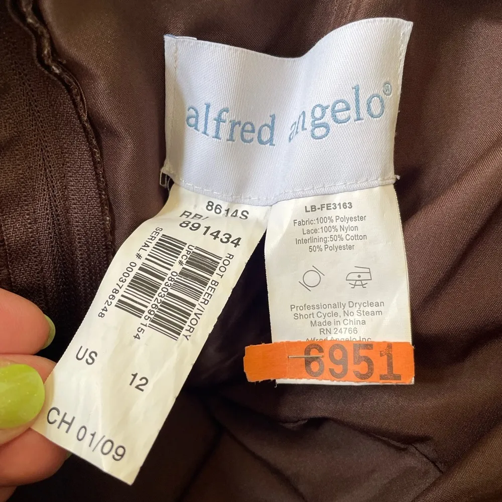 Alfred angelo strapless formal dress brown lace women’s size 12 prom dance Y2K - Image 9