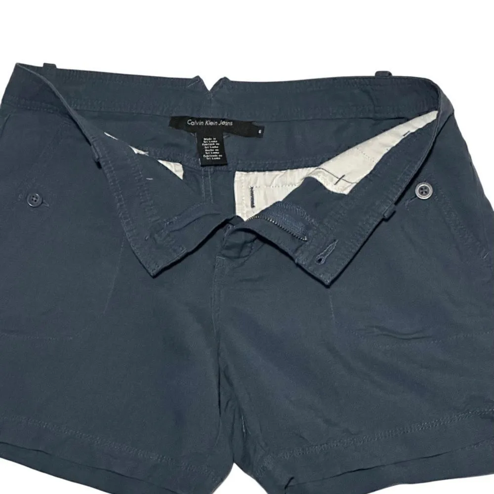 Calvin Klein Midnight Oil Blue Linen Classic Shorts Size 6 - Image 3