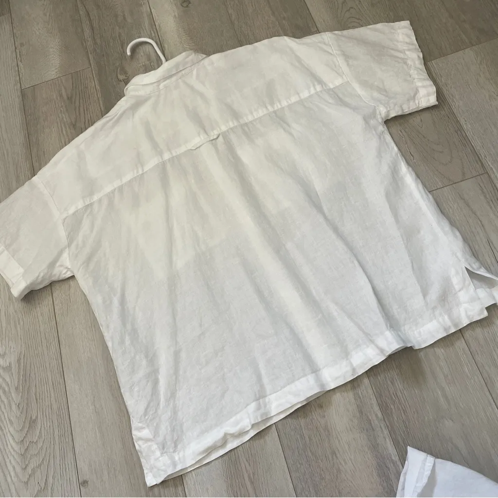 Eileen Fisher Shirt organic linen boxy button up womens White (large petite) - Image 4