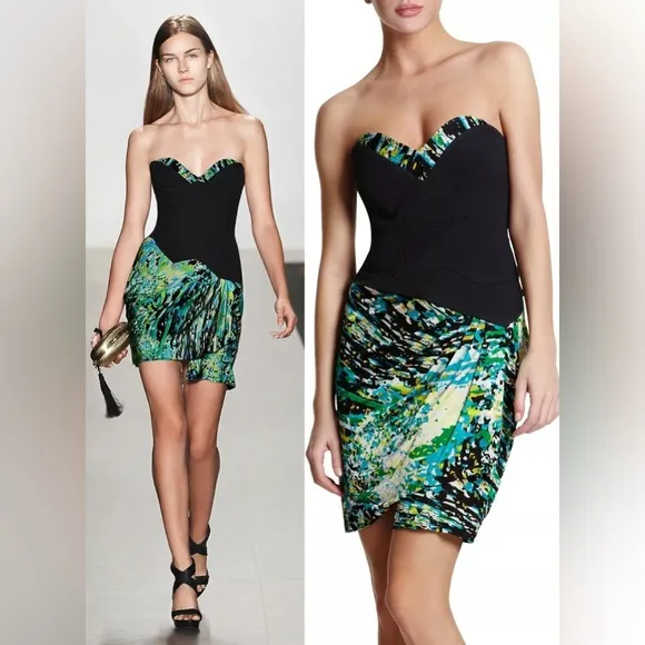 BCBG Runway Trapunto Detail Bustier Strapless Dress Green Size 2 - Image 2