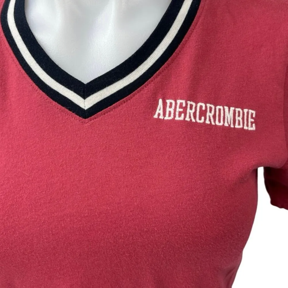 Abercrombie & Fitch Red Black Logo Stripe Short Sleeve Crop T Shirt Tee Top Sz S - Image 3