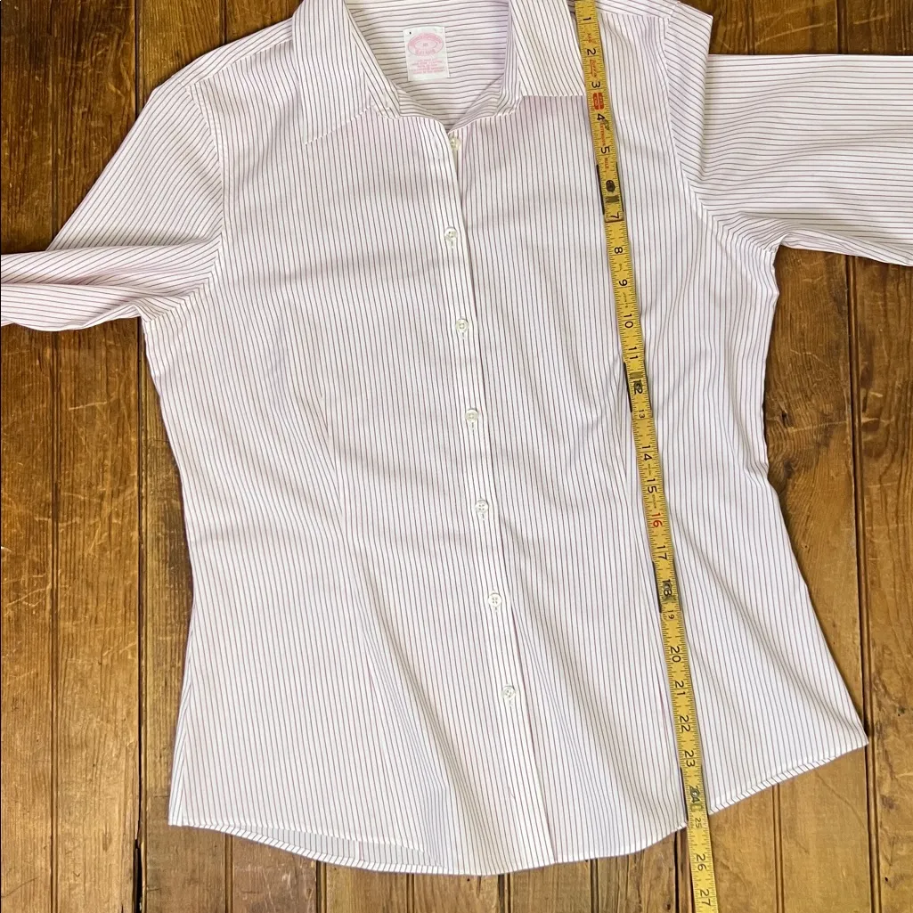 Women’s Brooks Brothers White and Pink Striped fitted long sleeved blouse Shirt - Image 5