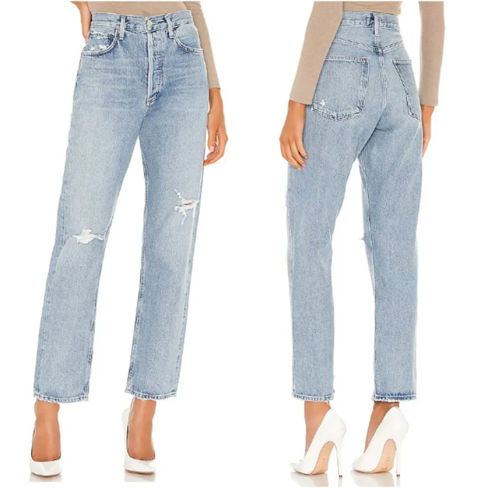 Agolde 90's Mid Rise Loose Fit Straight Leg Denim Jeans Captured Women's Size 24 - Image 3