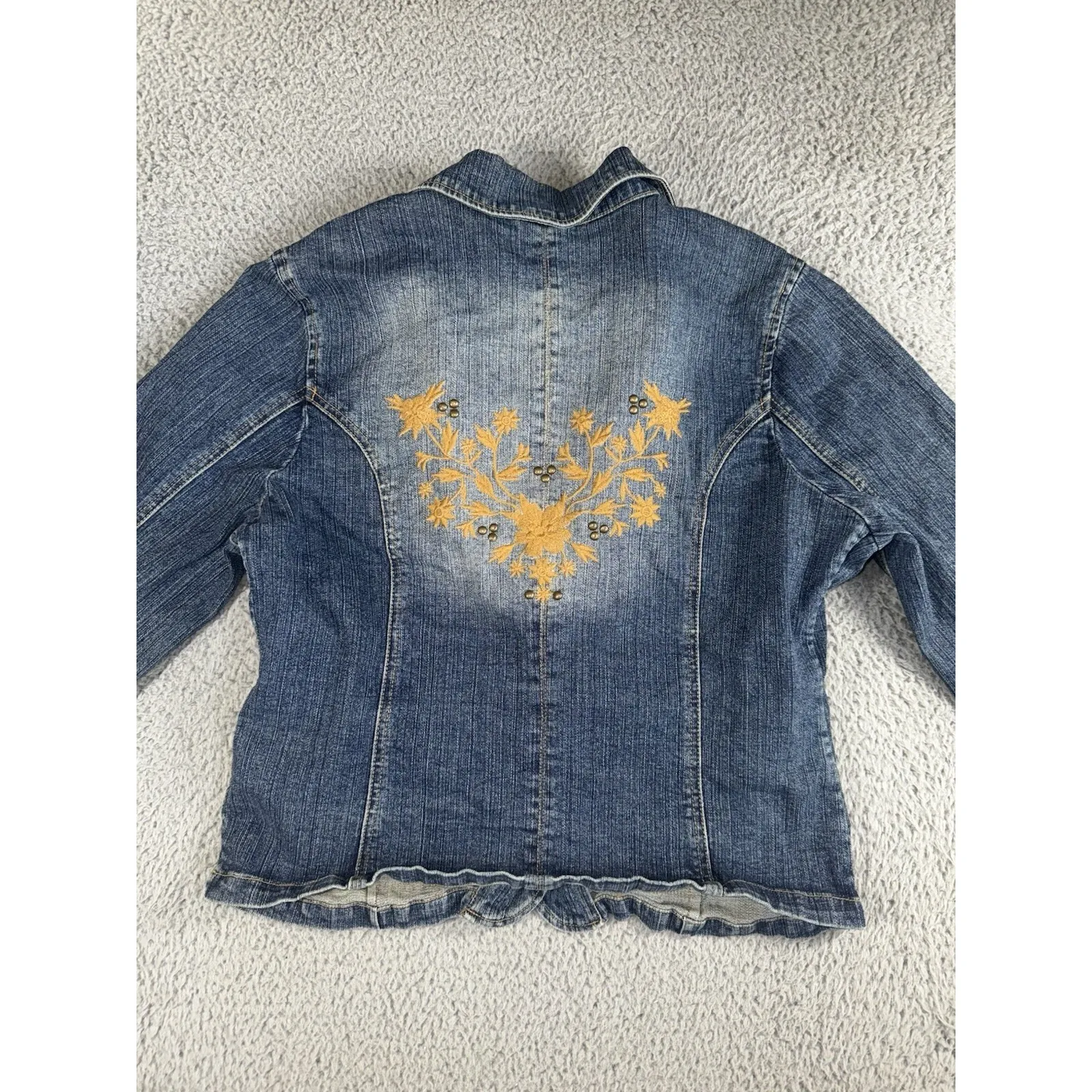 Vintage Faded Glory Denim Blazer Jacket Women 12 Embroidered Floral‎ Boho Y2K - Image 12