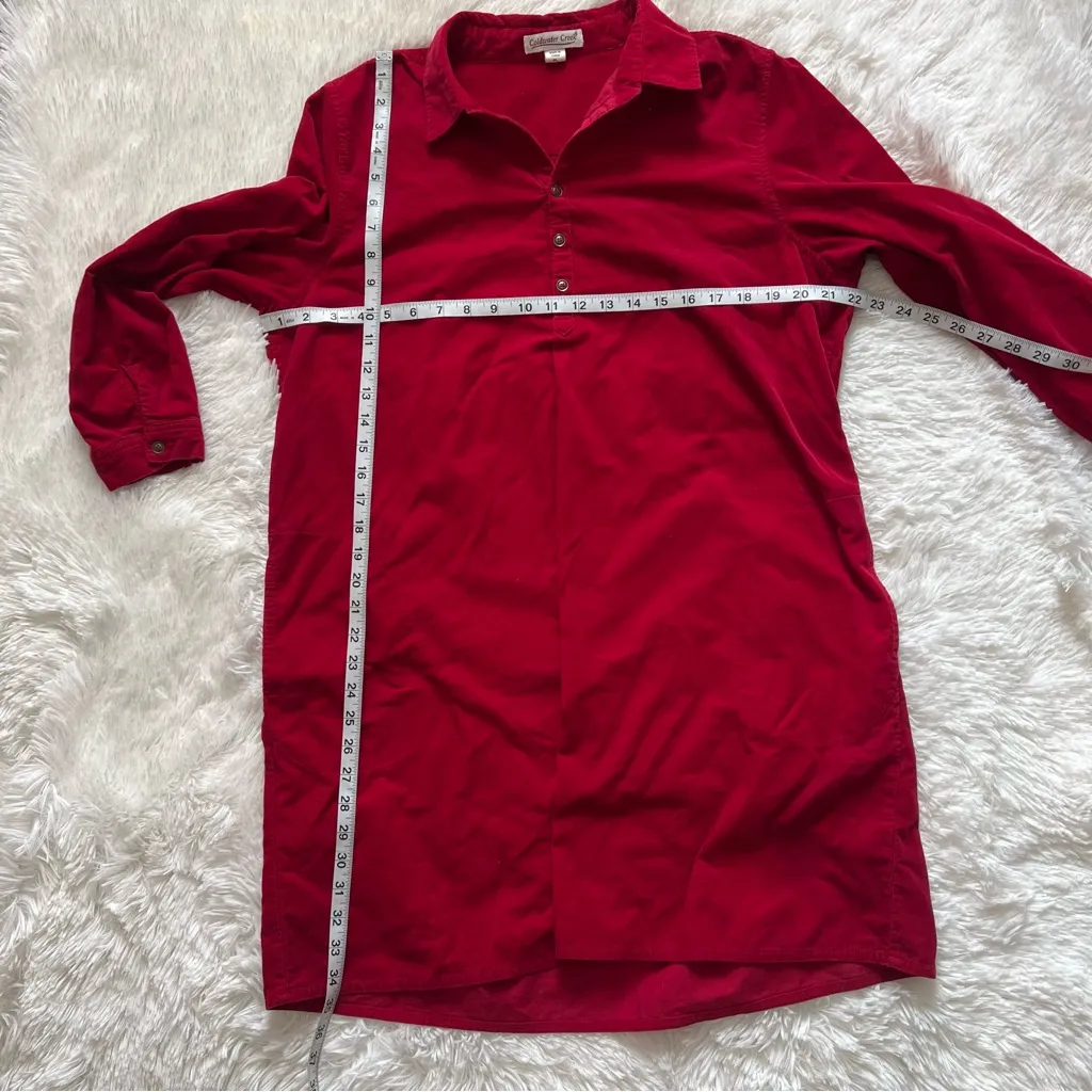 Coldwater Creek Red Corduroy Shirt Dress Size PL 100% Cotton Long Sleeve Pockets - Image 8