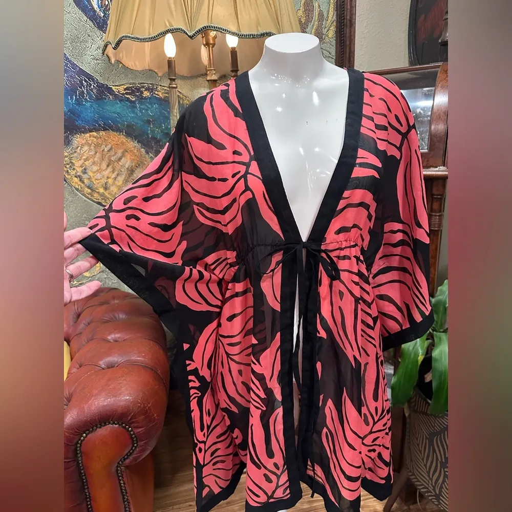 EUC CZ DARK salmon and Black Zebra Print cover up with close string front Size M - Image 2