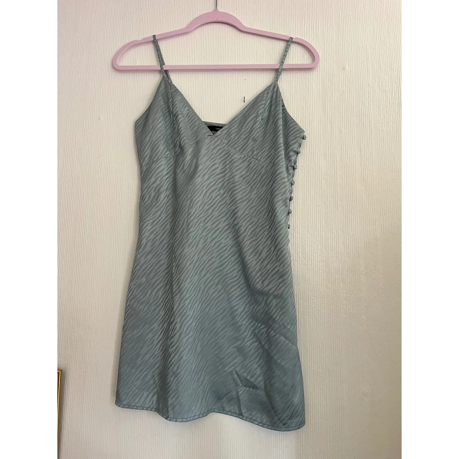 Forever 21 Mini Dress Blue Gray Zebra Print Sleeveless Button Accents - Image 5