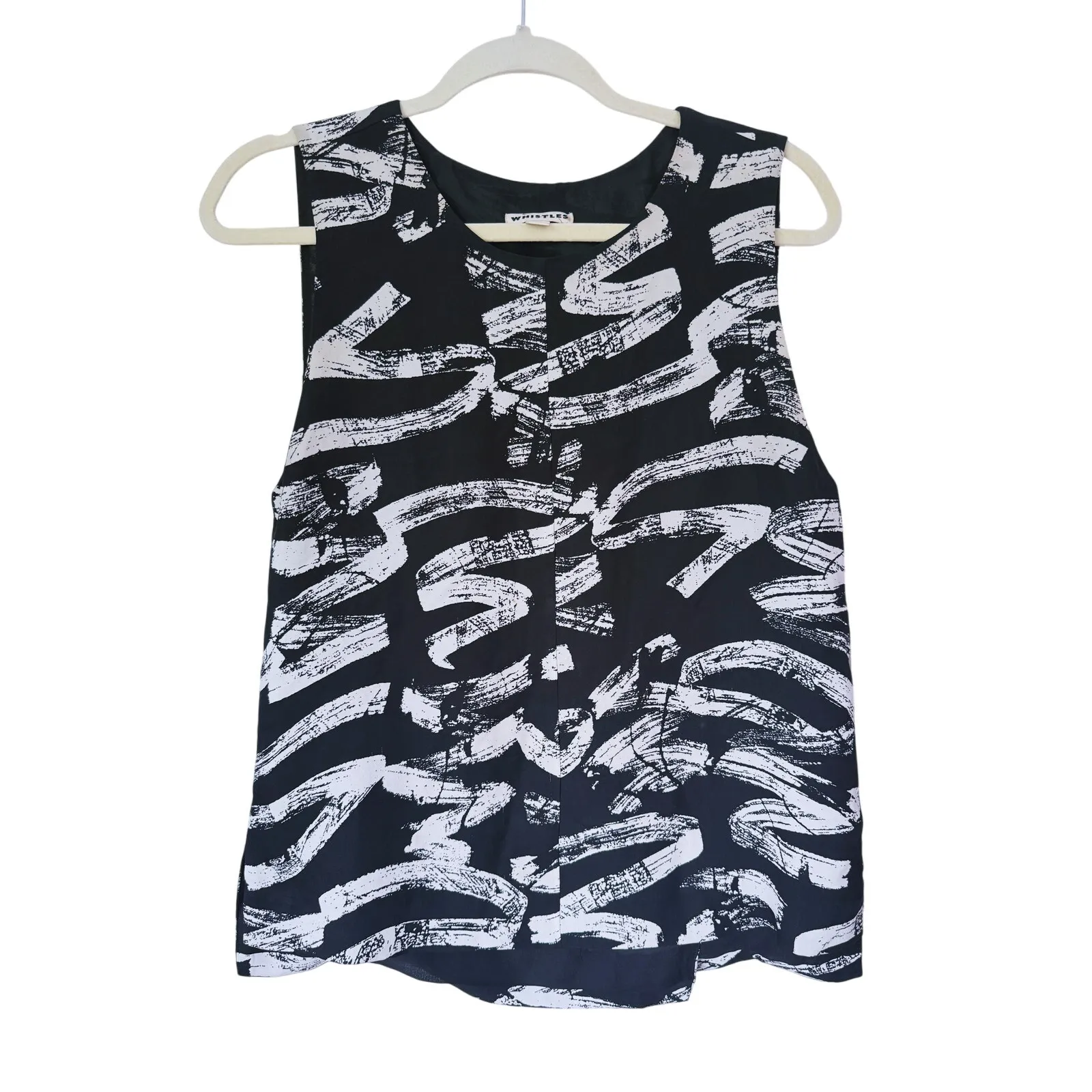 Whistles Art School Chic Silk Sleeveless Blouse M Black White Modern Minimalist Size M - Image 2