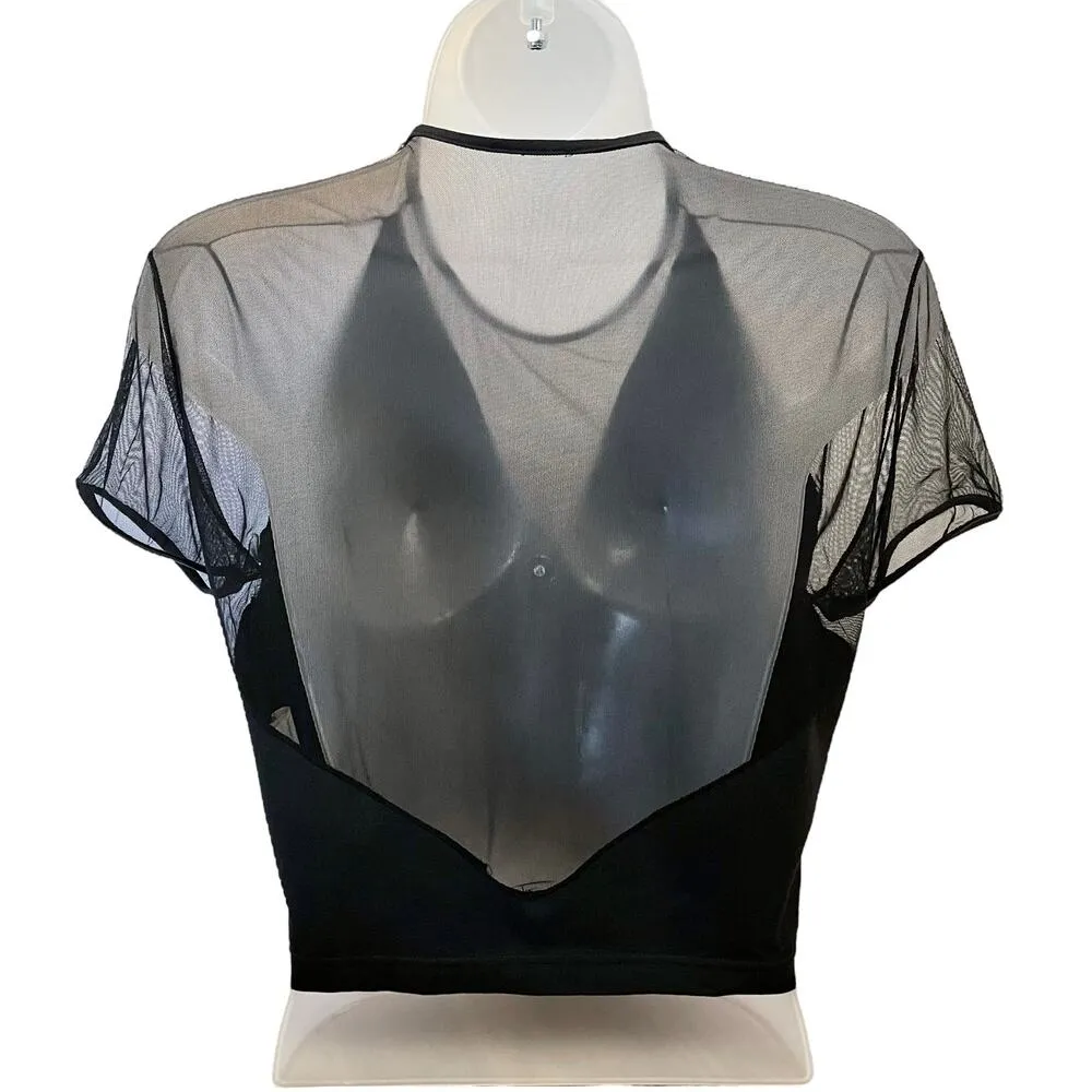 Vintage Black Jersey Sheer Mesh Crop Top - Made in Italy Size S/M - Image 2