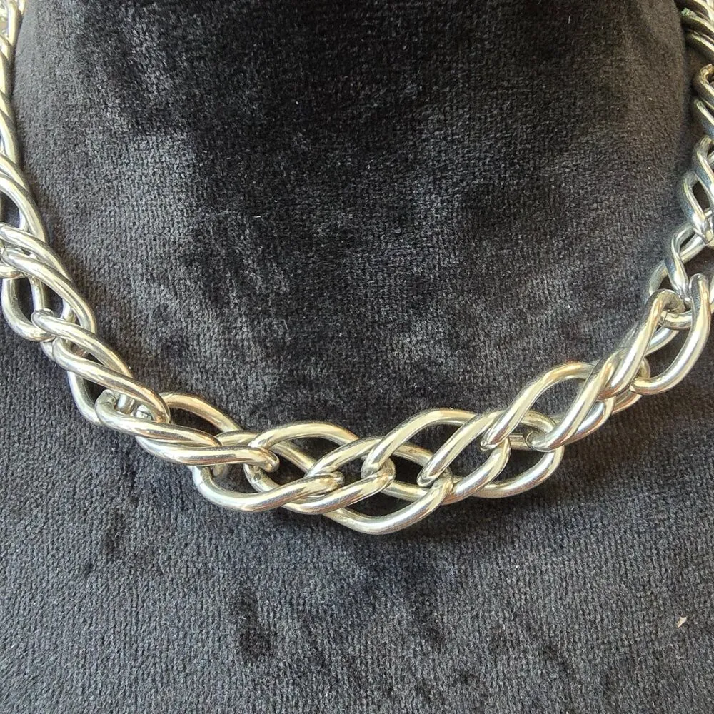 Womens Silver Tone Punk Chunky Cuban Thick Chain Choker Necklace with Hook & Eye - Image 3