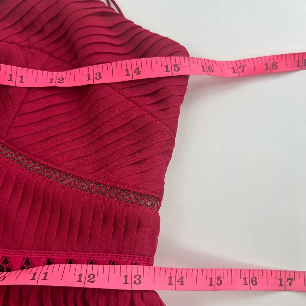 Self portrait Layered lace and pleated chiffon midi dress Red Size 4 - Image 7