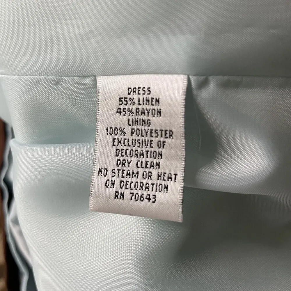 Willow Glenn Womens Career Shift Linen Dress Size 10 Sleeveless u Tiffany Blue B Brown - Image 11