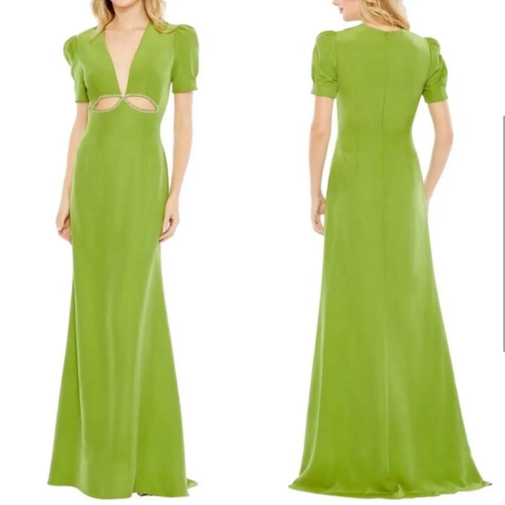 Mac Duggal 2630 Plunge Neck Embellished Cut‎ Out Gown Apple Green 4 - Image 2