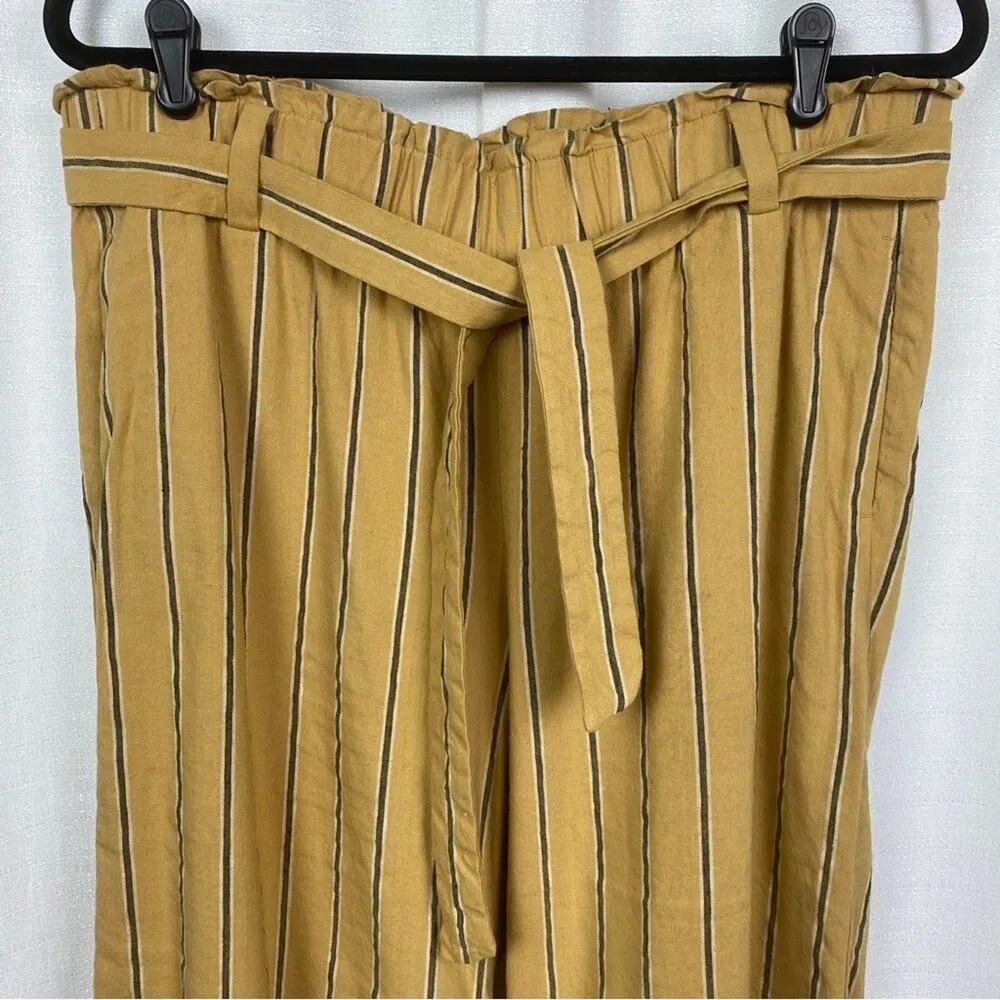 J.Jill Dark Yellow Stripe Emelie Linen Stretch Wide Leg Cropped Pants Sz.L - Image 4