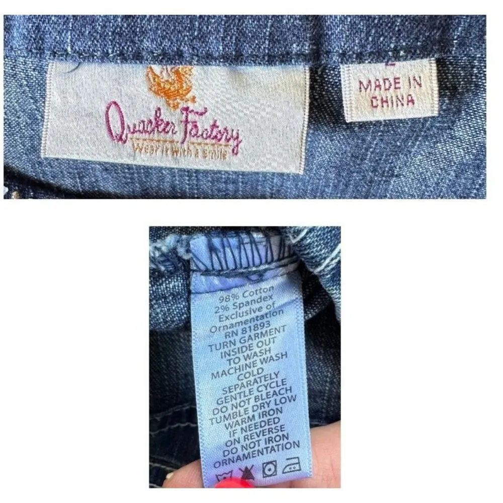 Vintage Quacker Factory Jean Jacket Large Blue Denim Embellished Front B… - Image 12