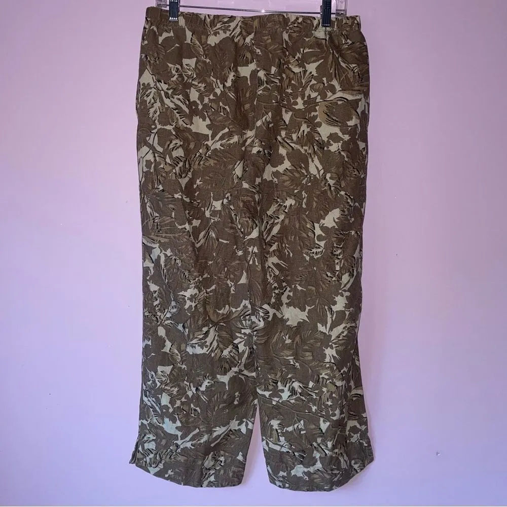 J Jill Size S 100% Linen Wide Leg Printed Pants Pull On Brown - Image 5