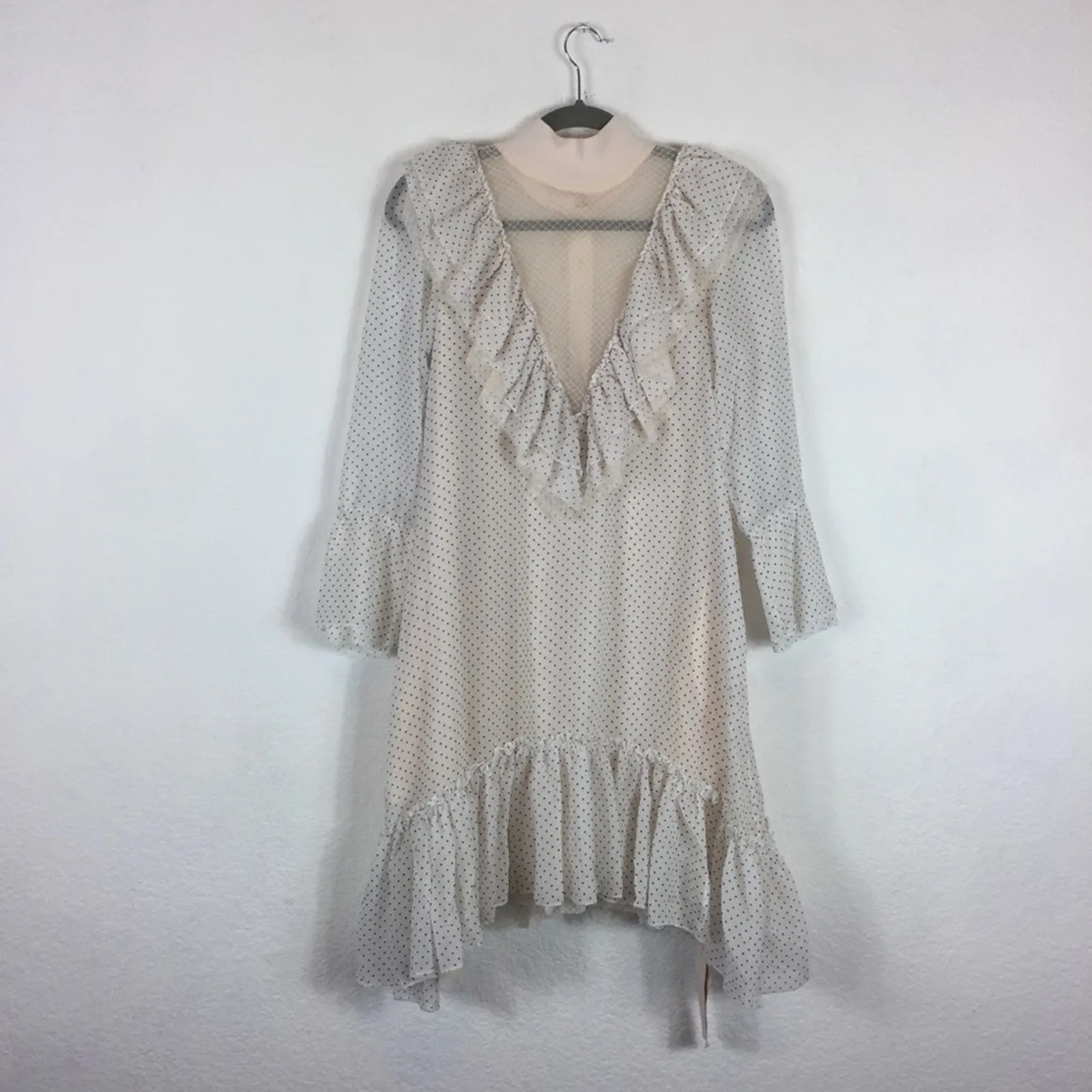 NWT We are HAH Polka Dot Lace Ruffle Swing Mini Dress Small Fairy Coquette Chic Black - Image 12