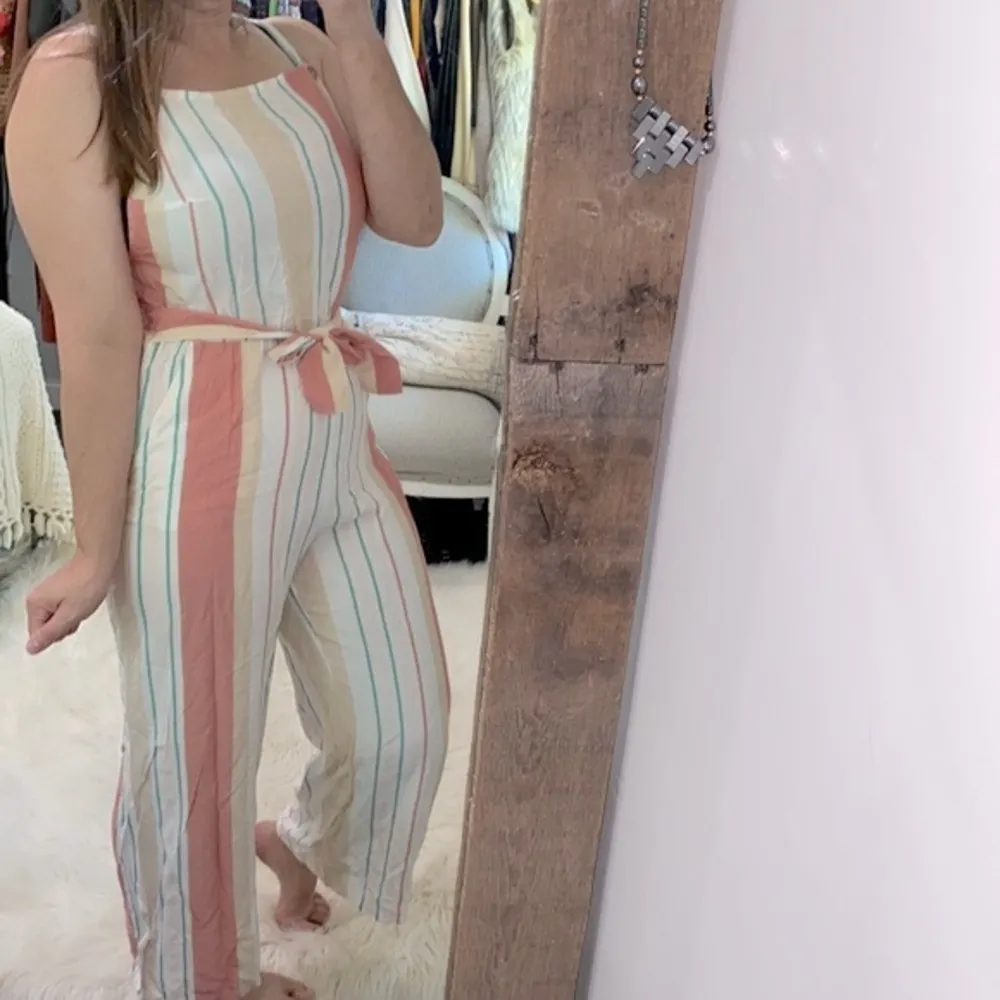 Roxy striped pants jumpsuit size medium - Image 2