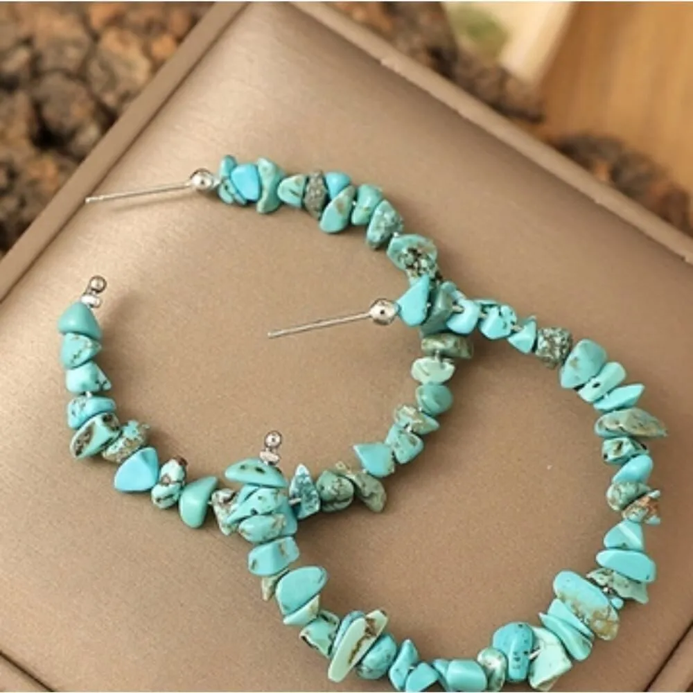 Turquoise hoop earrings colorful bohemian earrings for women Blue - Image 2
