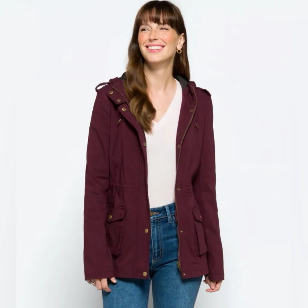 Eden Society Holly Contrast Hood Cargo Utility Jacket Dark Purple Size M Size M - Image 5