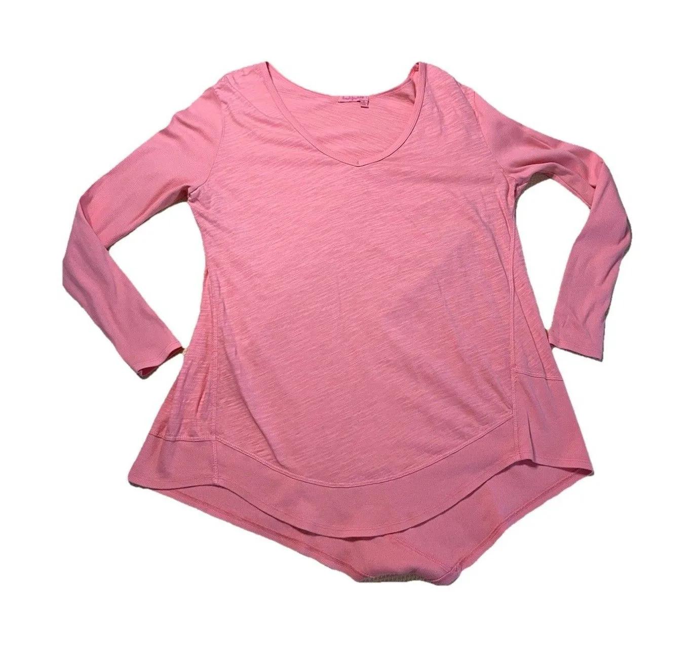 Fresh Produce Women's XL Coral Top Tunic Asymmetrical Hem Ribbed Sleeves - Image 1