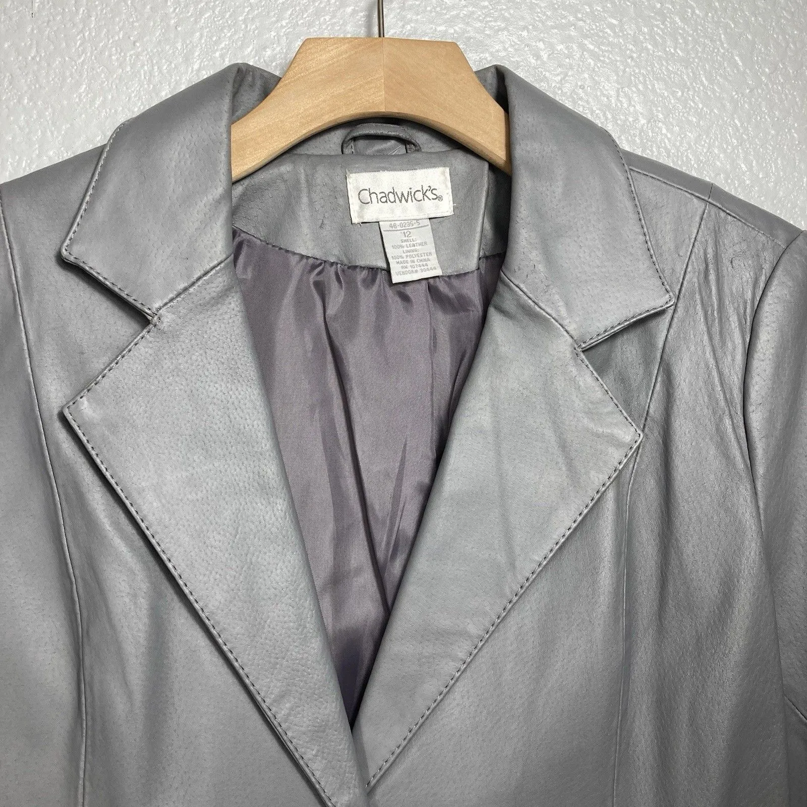 Chadwick's Classic Leather Jacket Blazer  Women’s Size 12 Gray Grey - Image 2