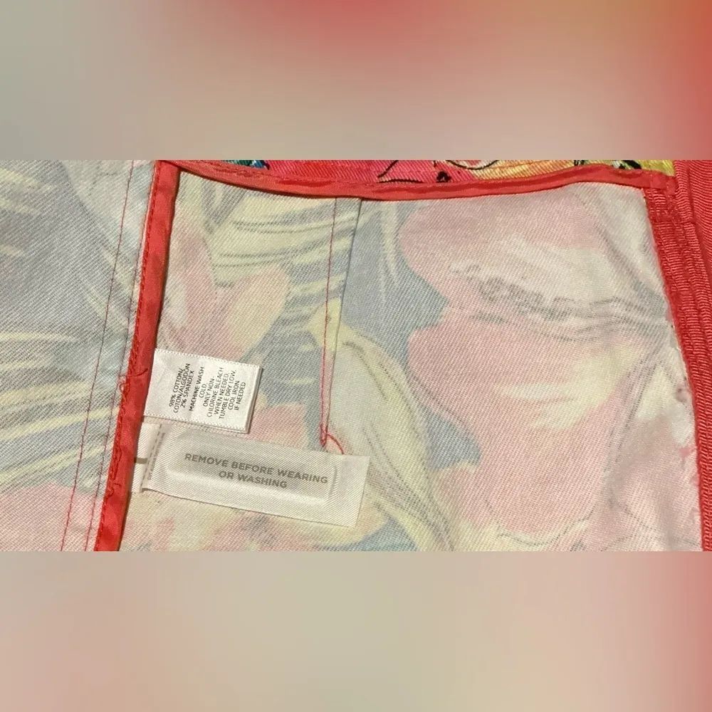 LOFT Pink and Blue Knee-Length Pencil Skirt tropical print pink birds size 12 - Image 9