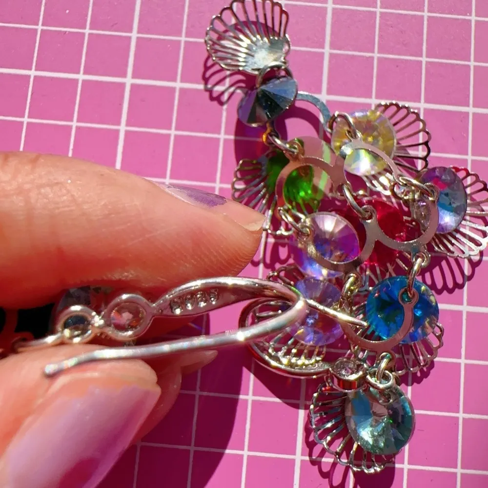 Nine West earrings sliver tone blue purple yellow red pink green crystals drops - Image 4