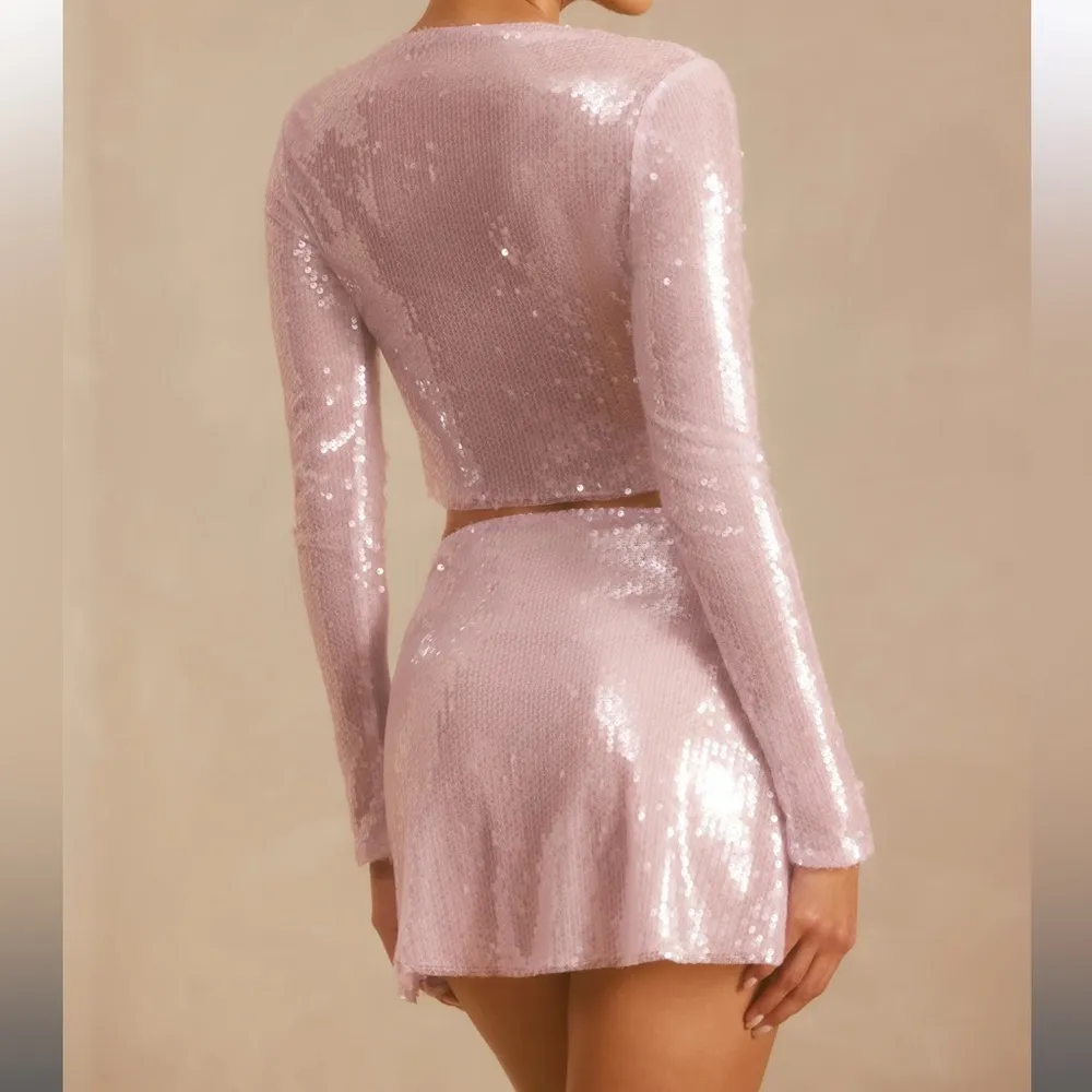 Oh Polly ANYA Sheer Sequin Side Split Mid Rise Mini Skirt in Lilac NEW - Image 2