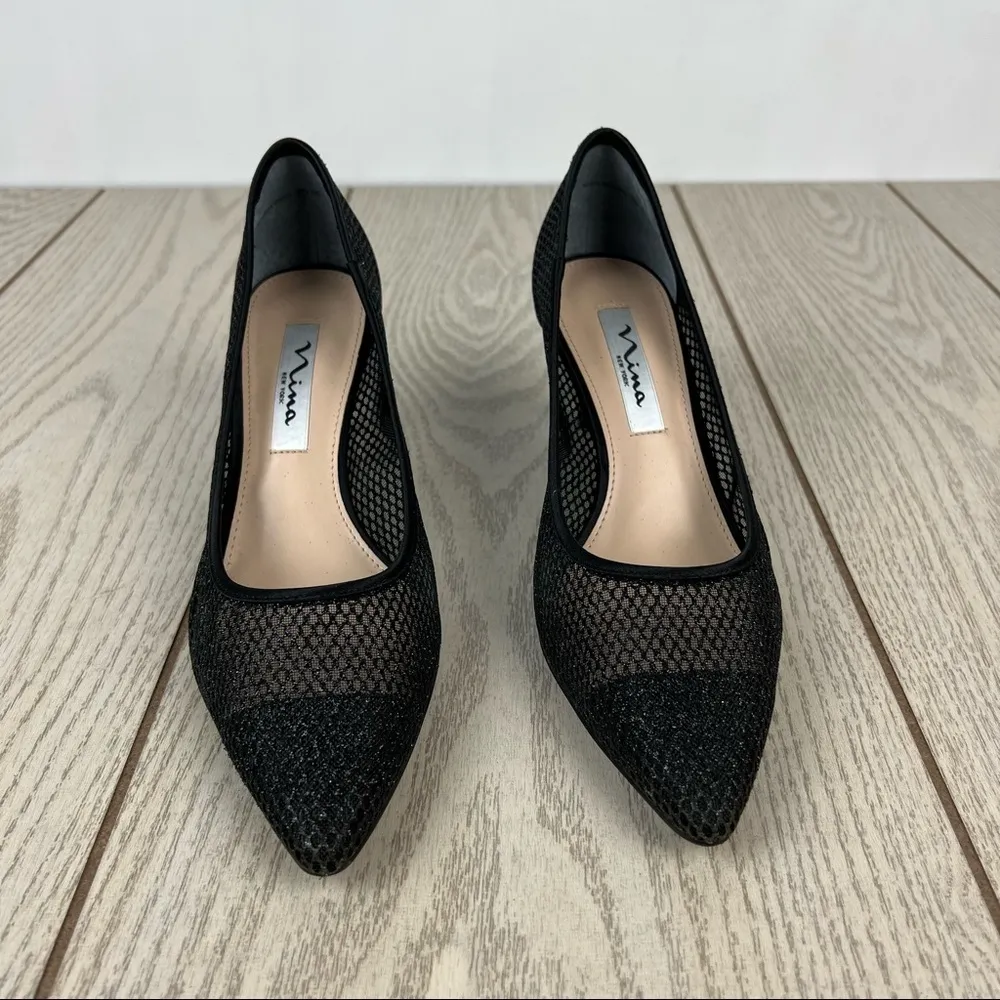 Nina Niley Evening Lined Mesh Cap Toe & Heel Pumps US7.5M/EUR37.5 Black $99 - Image 2