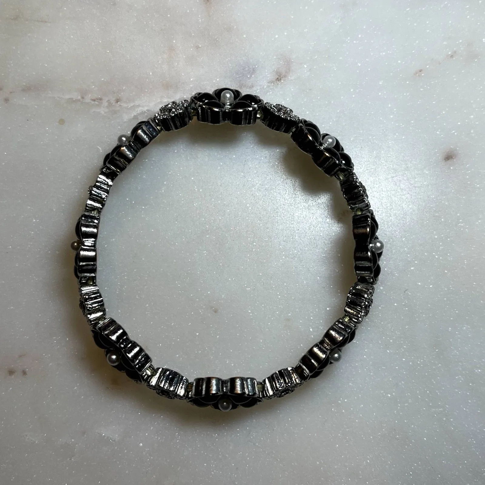 Charming Charlie Black And Silver Flower Stretch Bracelet - Image 3