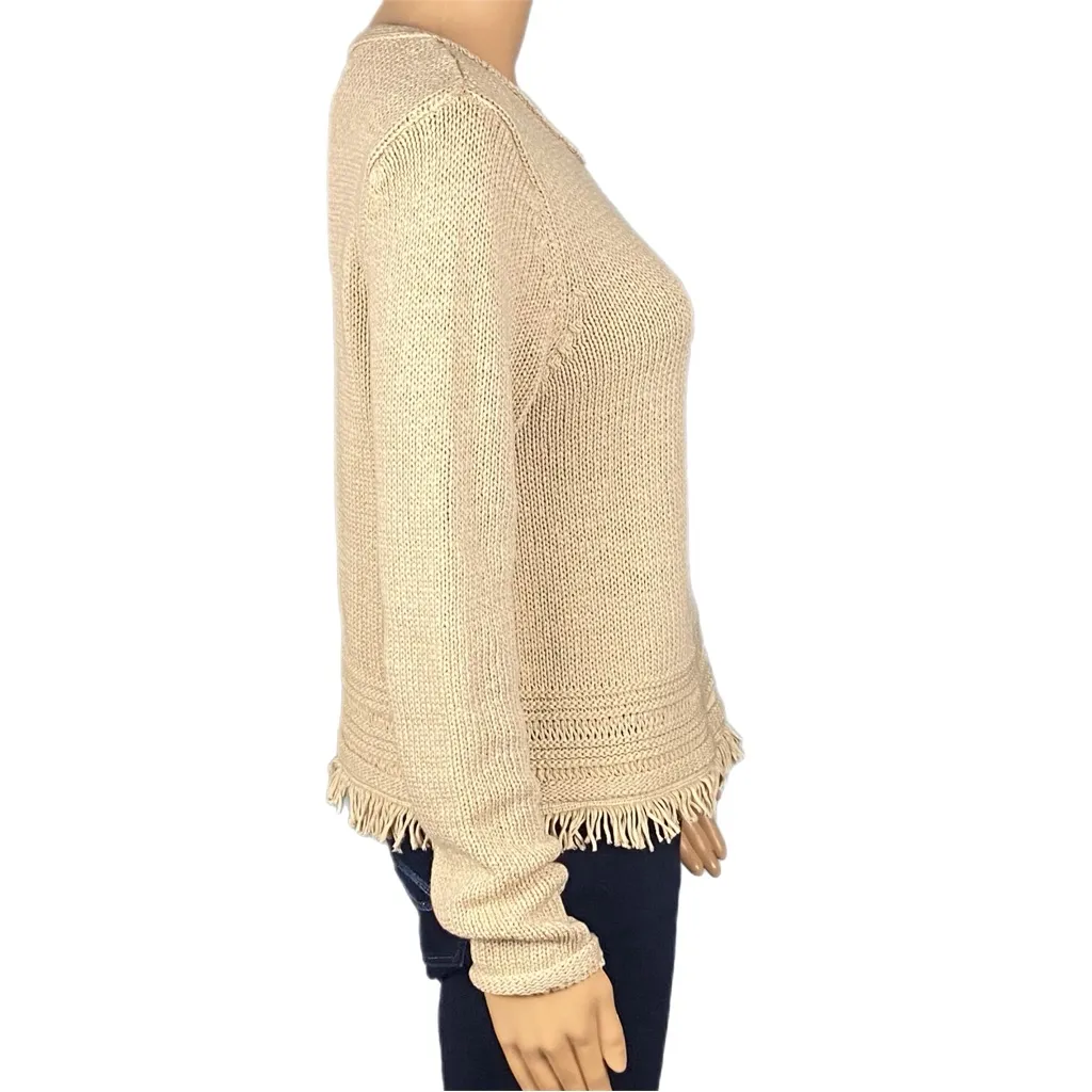 ARTISAN NY butter cream crew neck knit Sweater with fringe at the hem Small - Image 4