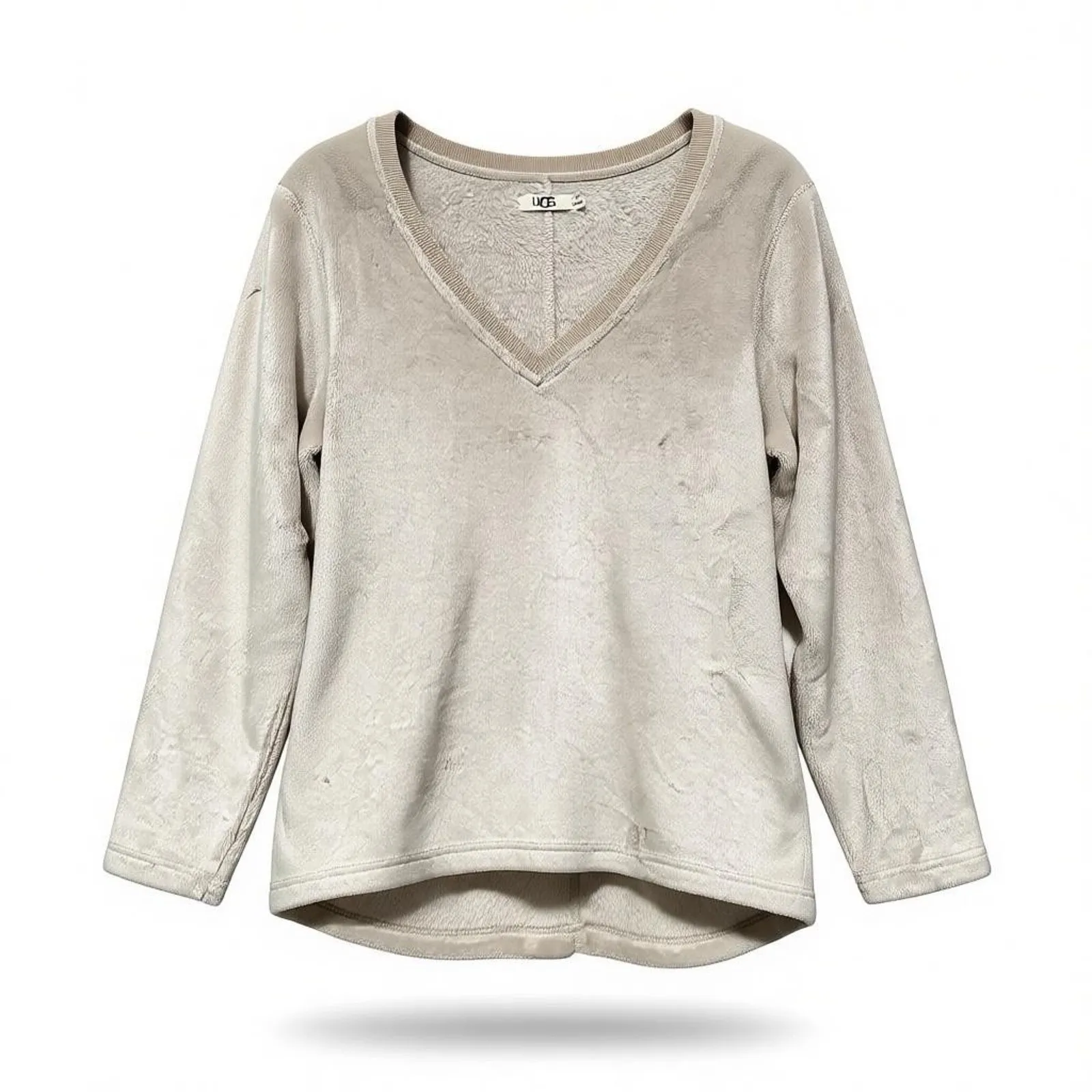 Ugg Size M V-Neck Fleece Sweatshirt in a creamy,is made from a super soft fluffy - Image 3