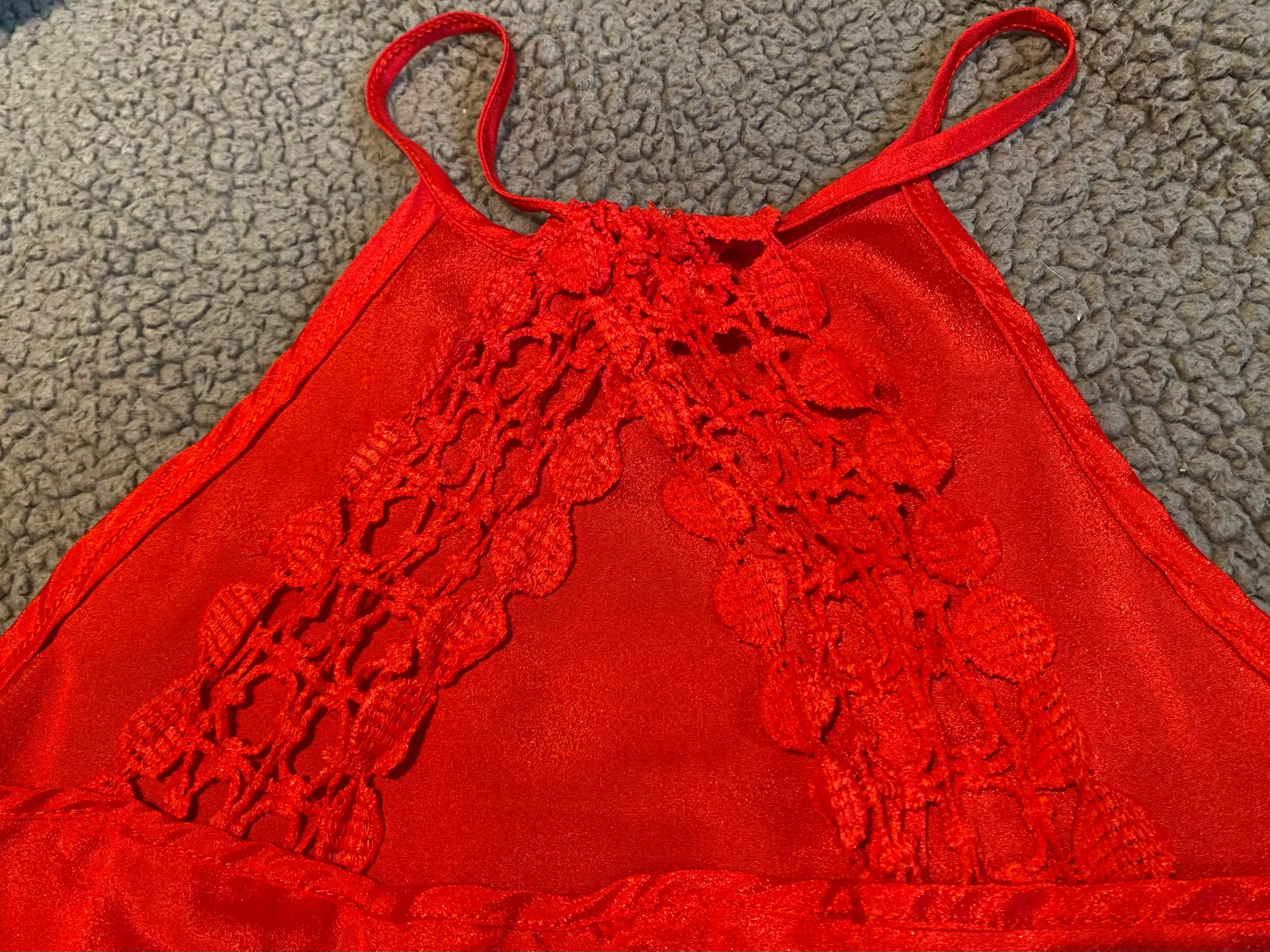 Red Halter Neck Sundress Lace Back - Image 2