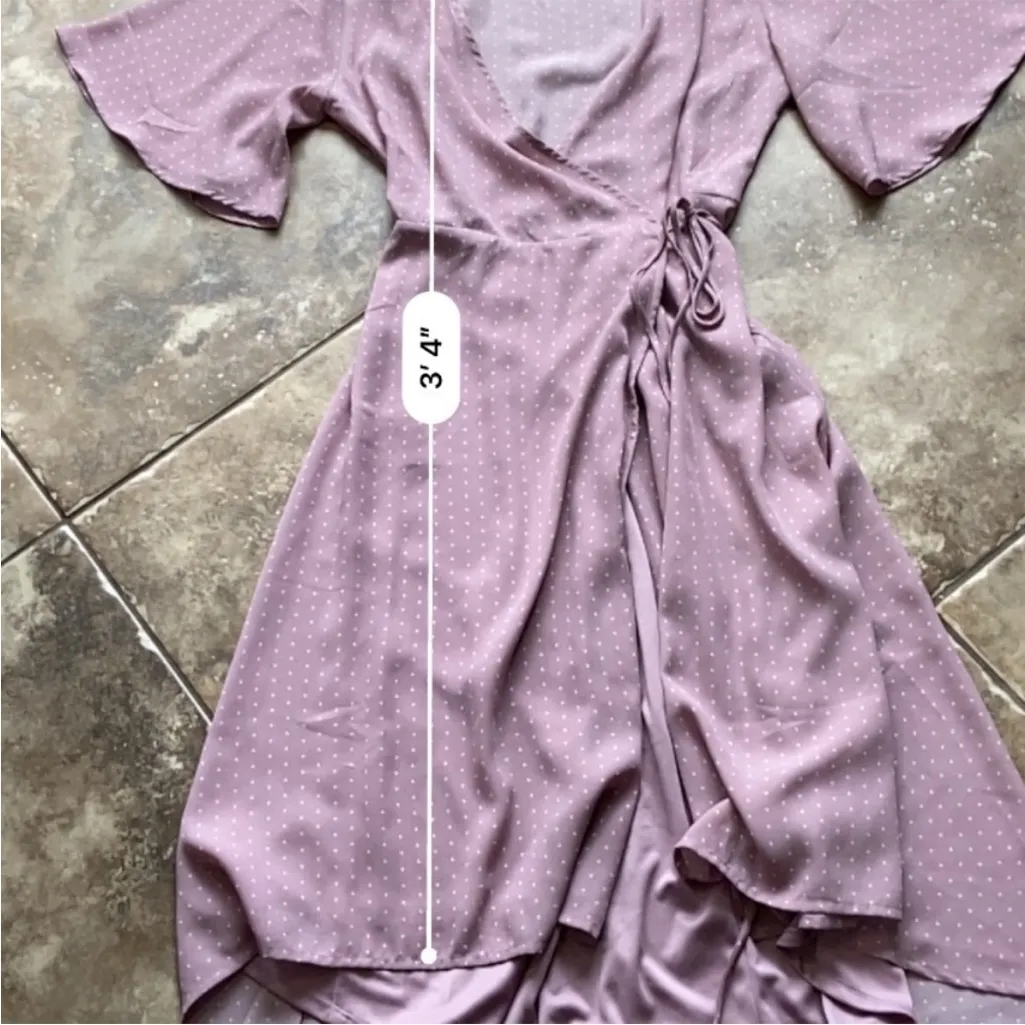 NWT Lulu’s Farah Mauve Dot Midi Wrap Dress M Purple Size M - Image 6