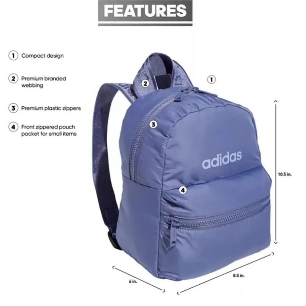 Adidas Originals Linear Mini Backpack Travel/Sports Bag Orbit Violet Purple - Image 2