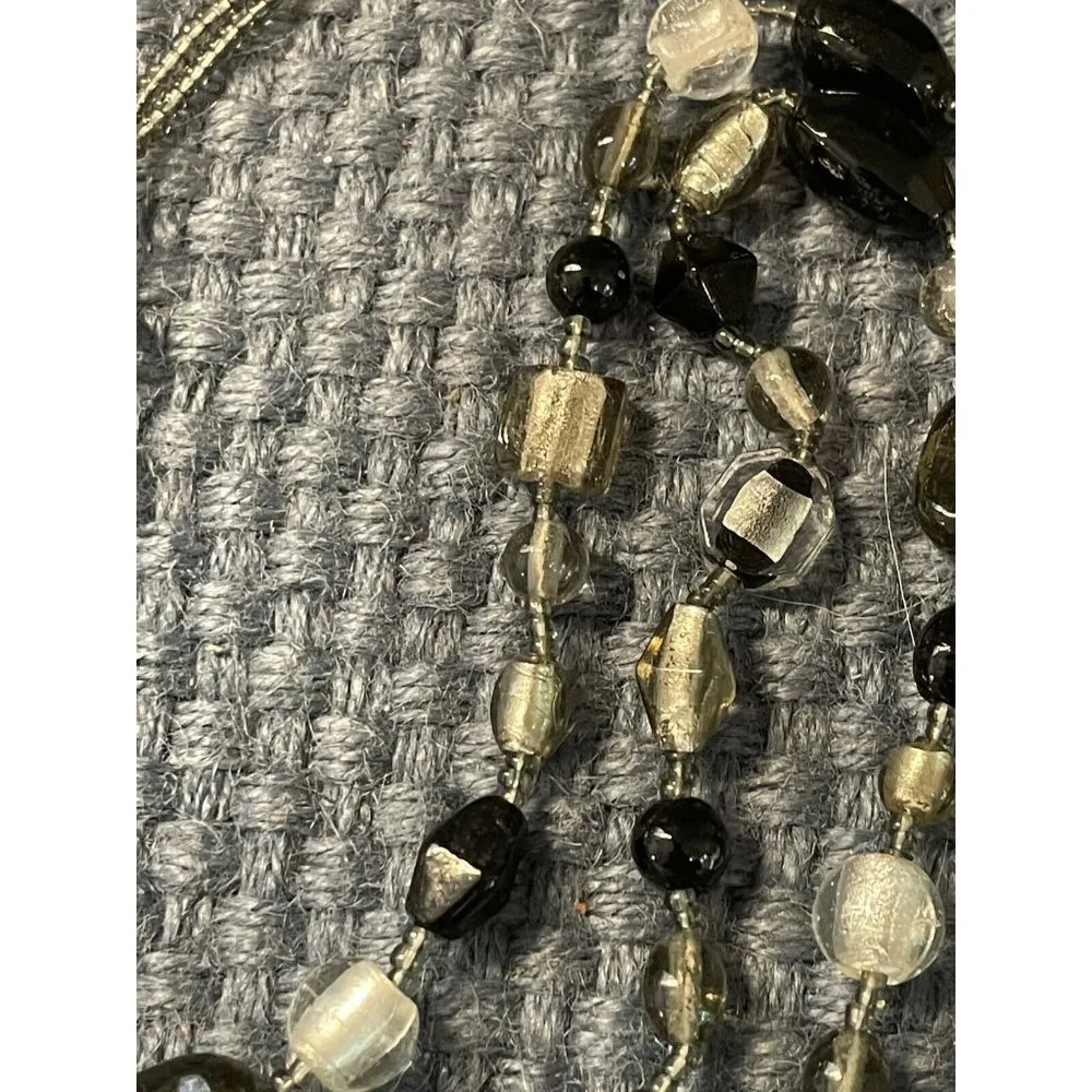 Lane Bryant necklace black clear glass beads long - Image 3