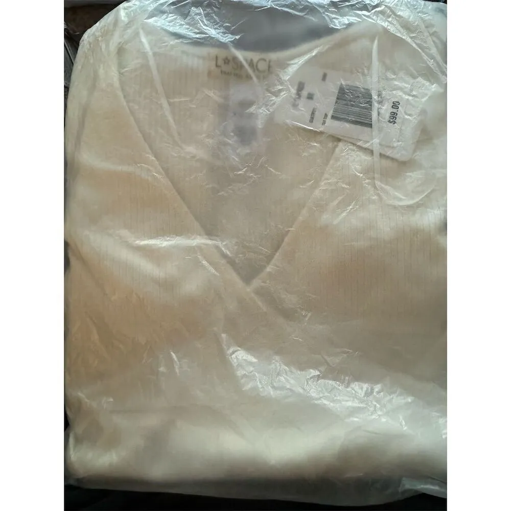 L*Space NWT Gia V-Neck Wrap Front Long Sleeve Crop Top in Ivory Size XS - Image 3